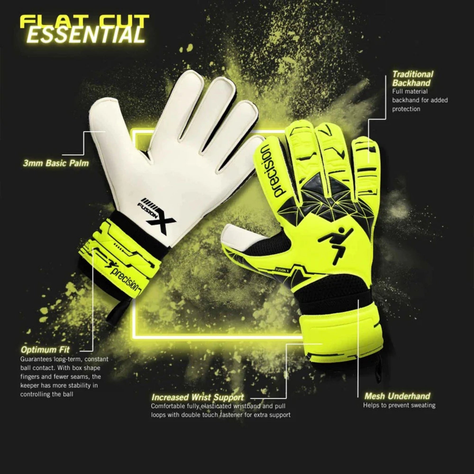 Pair of goalkeeper gloves with text highlighting features