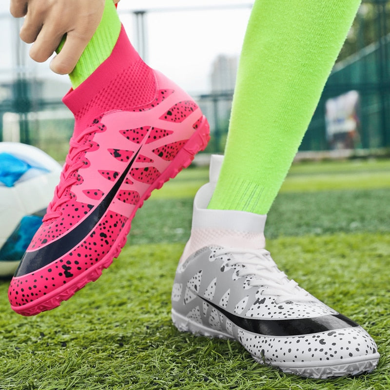Men/Women High Ankle Lightweight Two-Color Soccer Turf Shoes