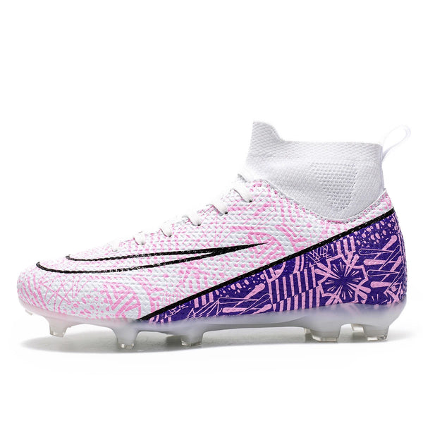 Kids / Youth High Ankle Pink Soccer Cleats for Firm Ground. - 2