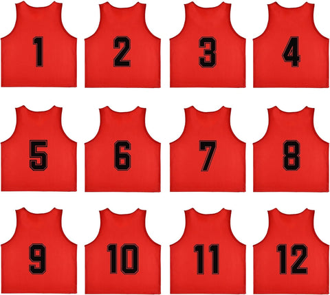 Buy red Tych3L 12 Pack of Numbered Jersey Bibs Scrimmage Training Vests for all sizes.