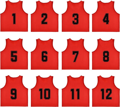 Team Practice Scrimmage Vests Sport Pinnies Training Bibs Numbered (1-12)