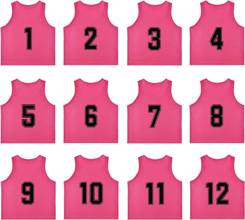 Buy pink Tych3L 12 Pack of Numbered Jersey Bibs Scrimmage Training Vests for all sizes.