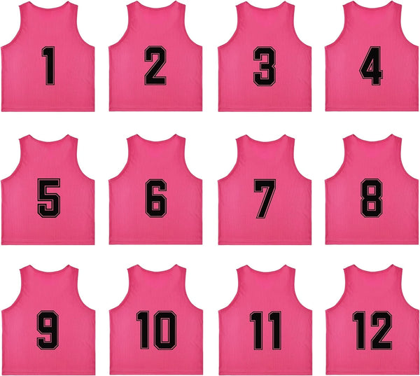 Tych3L 12 Pack of Numbered Jersey Bibs Scrimmage Training Vests for all sizes. - 1