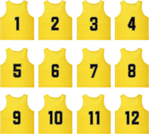 Buy yellow Tych3L 12 Pack of Numbered Jersey Bibs Scrimmage Training Vests for all sizes.