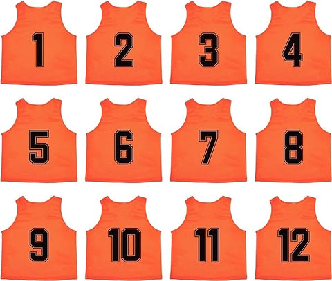 Buy orange Tych3L 12 Pack of Numbered Jersey Bibs Scrimmage Training Vests for all sizes.
