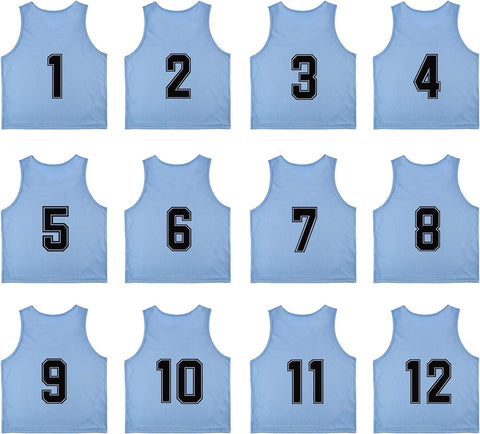 Buy sky-blue Tych3L 12 Pack of Numbered Jersey Bibs Scrimmage Training Vests for all sizes.
