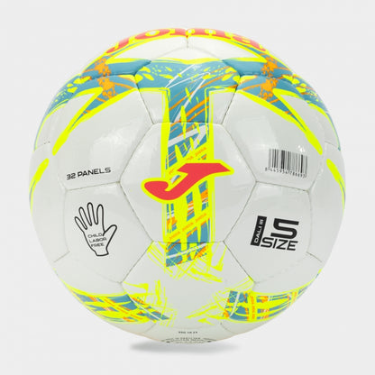 Colorful soccer ball with brand logo on a white background