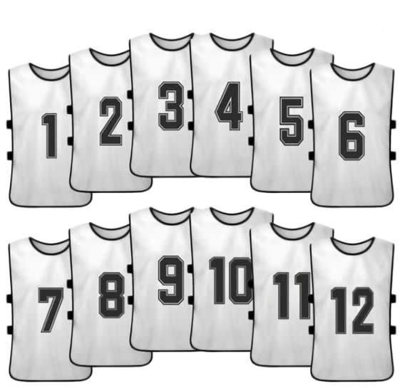 Buy white Team Practice Scrimmage Vests Sport Pinnies Training Bibs Numbered (1-12) with Open Sides
