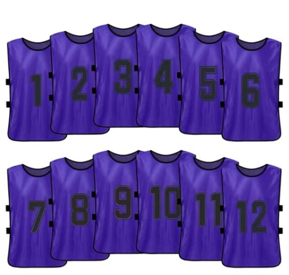 Comprar purple Team Practice Scrimmage Vests Sport Pinnies Training Bibs Numbered (1-12) with Open Sides