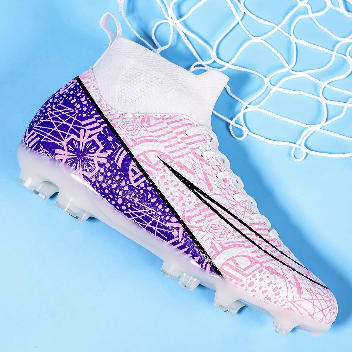 Kids / Youth High Ankle Pink Soccer Cleats for Firm Ground.