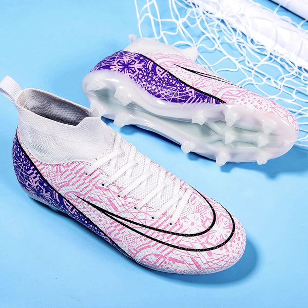 Kids / Youth High Ankle Pink Soccer Cleats for Firm Ground. - 8