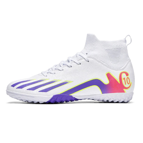 Buy white-fushia Kids / Youth High Ankle Turf Soccer Shoes for Artificial Grass and Indoor