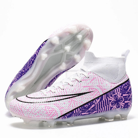 Kids / Youth High Ankle Pink Soccer Cleats for Firm Ground.