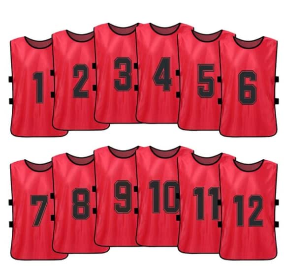 Buy red Team Practice Scrimmage Vests Sport Pinnies Training Bibs Numbered (1-12) with Open Sides