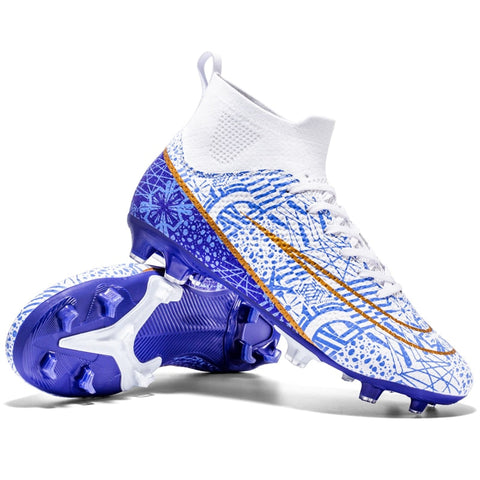 Buy blue-light Men / Women Soccer Cleats High Ankle Shoes ideal for playing Outdoor/Grass