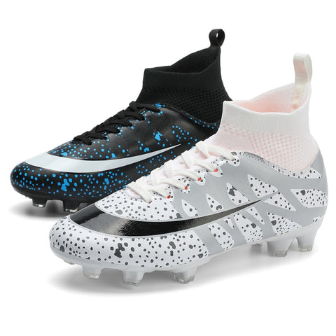 Buy white-black Men / Women Two Color High Ankle Cleats for Outdoor and Grass