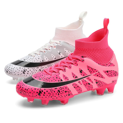 Buy white-pink Men / Women Two Color High Ankle Cleats for Outdoor and Grass