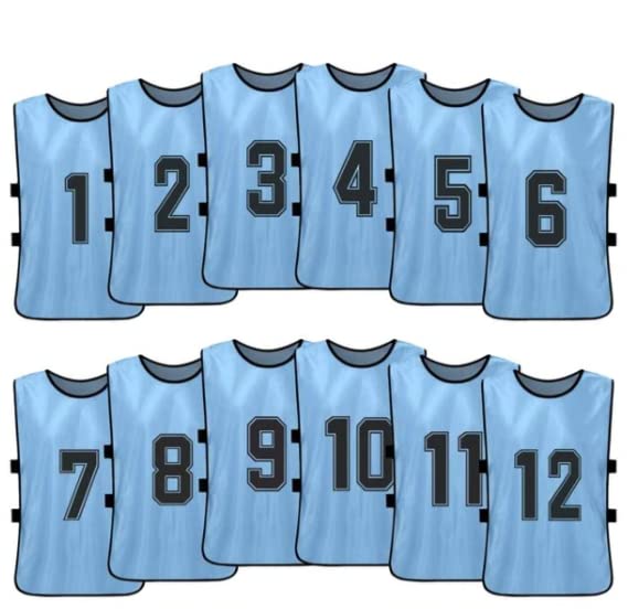 Comprar sky-blue Team Practice Scrimmage Vests Sport Pinnies Training Bibs Numbered (1-12) with Open Sides