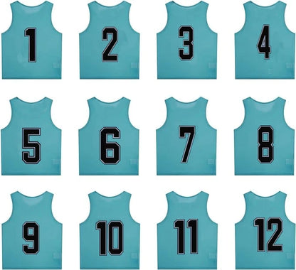 Team Practice Scrimmage Vests Sport Pinnies Training Bibs Numbered (1-12)