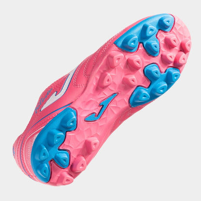 Close-up of pink  soccer cleats on a light gray background