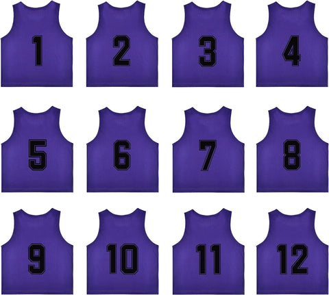 Buy purple Tych3L 12 Pack of Numbered Jersey Bibs Scrimmage Training Vests for all sizes.