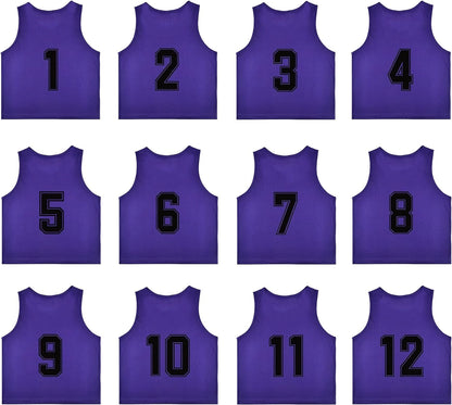 Team Practice Scrimmage Vests Sport Pinnies Training Bibs Numbered (1-12)