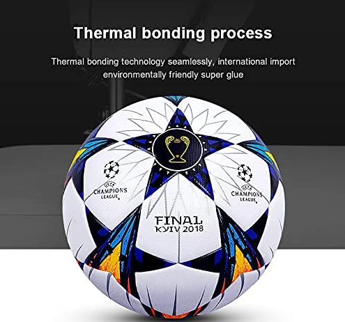Tych3L Champions League Soccer Ball Size 5 in White Orange Black.